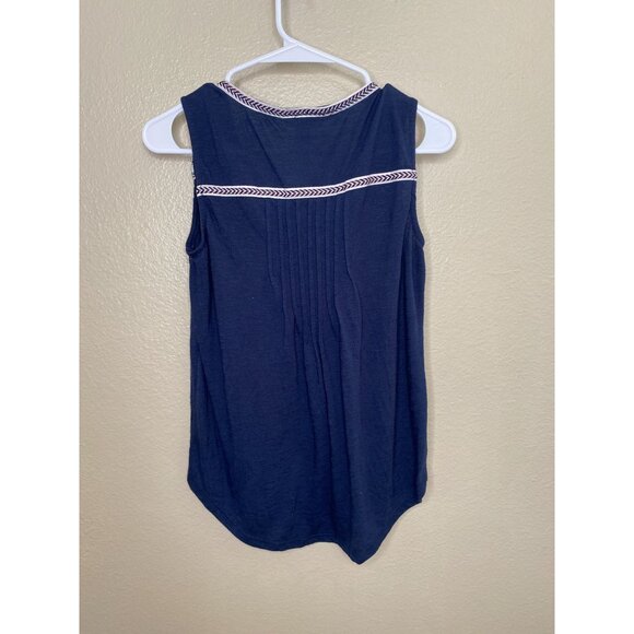 Style & Co Petite Navy Sleeveless Top PM Embroidered polyester pullover v-neck - Picture 5 of 6